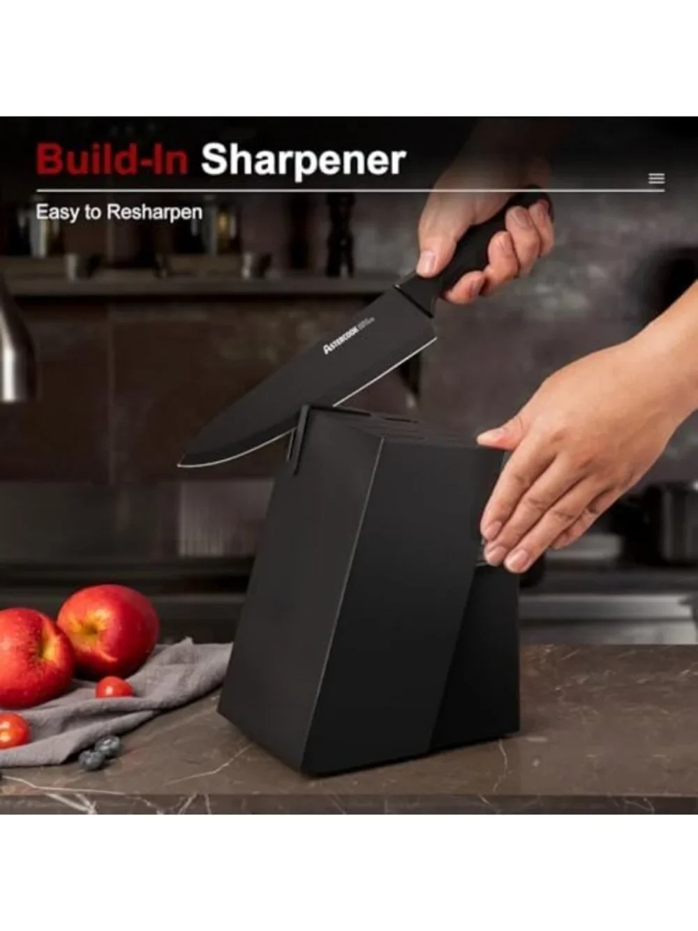 15-Piece Kitchen Knife Set with Block & Sharpener - German Steel, Professional